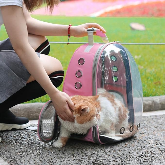 TOYSINTHEBOX Cat Backpack Carrier, Expandable Breathable Pet Bubble Backpack for Cat Small Dog Airline Pet Travel Carrying Bag for Hiking, Travel, Camping & Outdoor Up to 13 Lbs Pink