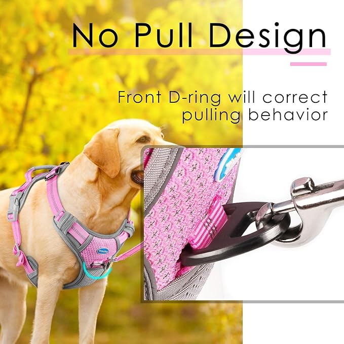 ThinkPet No Pull Harness Breathable Sport Harness with Handle-Dog Harnesses Reflective Adjustable for Medium Large Dogs,Back/Front Clip for Easy Control