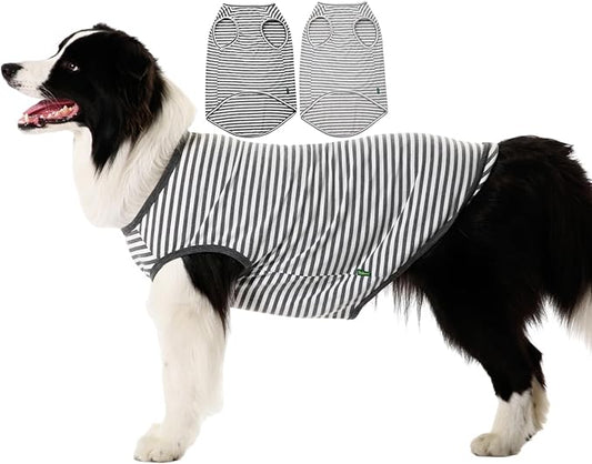 Dog Combed Cotton Tee Shirts,Soft Breathable Sun Protection Large T-Shirt for Boy Girl Dogs,2 Pack Grey White Striped Shirt XL