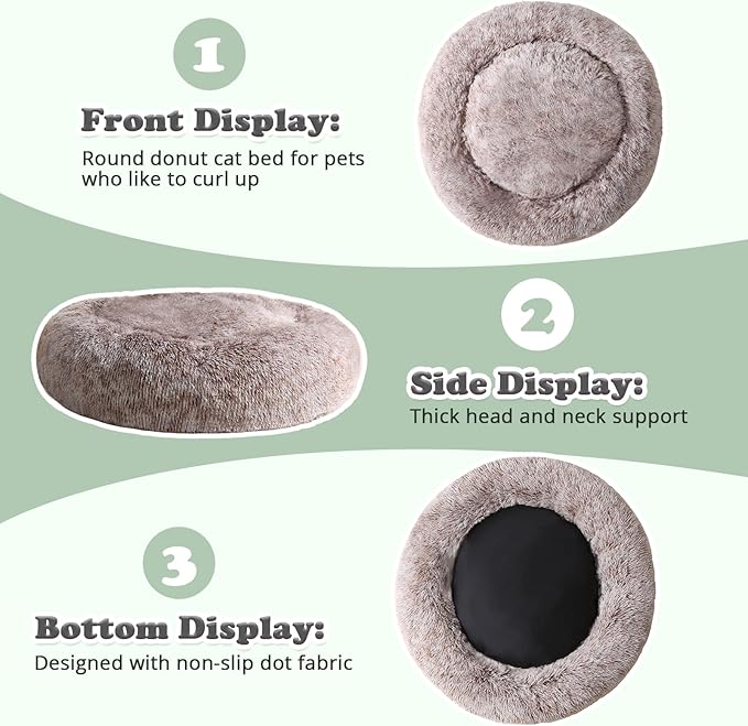 JOLLYVOGUE Calming Donut Dog Bed & Cat Bed (20",Brown)
