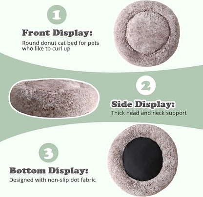 JOLLYVOGUE Calming Donut Dog Bed & Cat Bed (20",Brown)