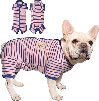 TONY HOBY Female Dog Pajamas, Dog Knited Thermal Pajamas with Stripe, Dog Jumpsuit Pet Clothes for Small Medium Dog (Dark Pink, Girl, XXL)