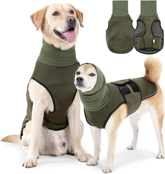 Dog Anxiety Jacket, Dog Shirt with Turtleneck, Breathable Calming Vest, Indoor and Outdoor Separated Pet Jacket (Military green, X-Large)