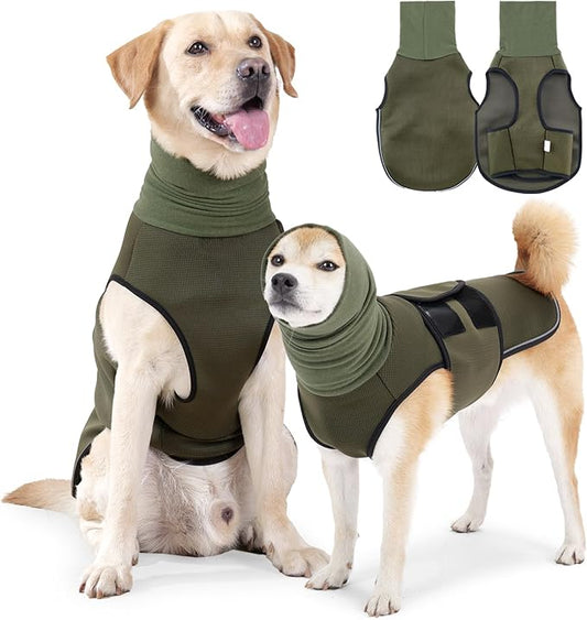 Dog Anxiety Jacket, Dog Shirt with Turtleneck, Breathable Calming Vest, Indoor and Outdoor Separated Pet Jacket (Military green, X-Small)