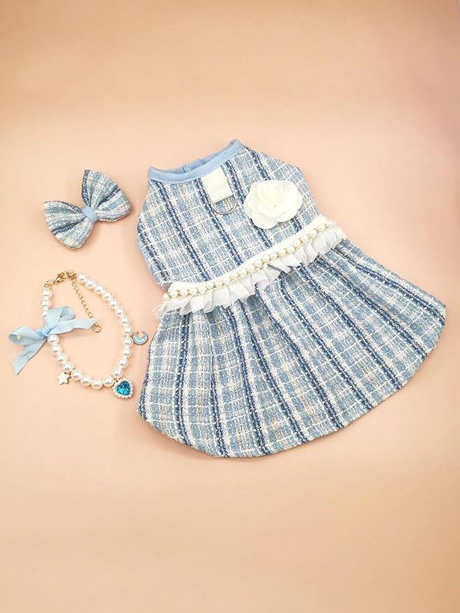 QWINEE 3Pcs Dog Dress & Flower Bow &