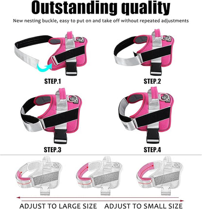 Bolux Dog Harness, No-Pull Reflective Dog Vest, Breathable Adjustable Pet Harness with Handle for Outdoor Walking - No More Pulling, Tugging or Choking (Fuchsia, Large (Pack of 1))