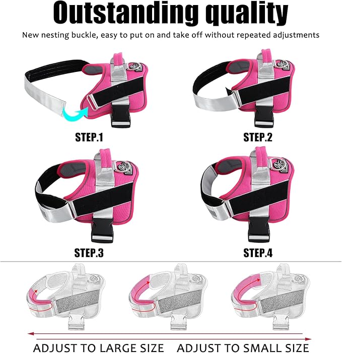 Bolux Dog Harness, No-Pull Reflective Dog Vest, Breathable Adjustable Pet Harness with Handle for Outdoor Walking - No More Pulling, Tugging or Choking (Fuchsia, Medium (Pack of 1))