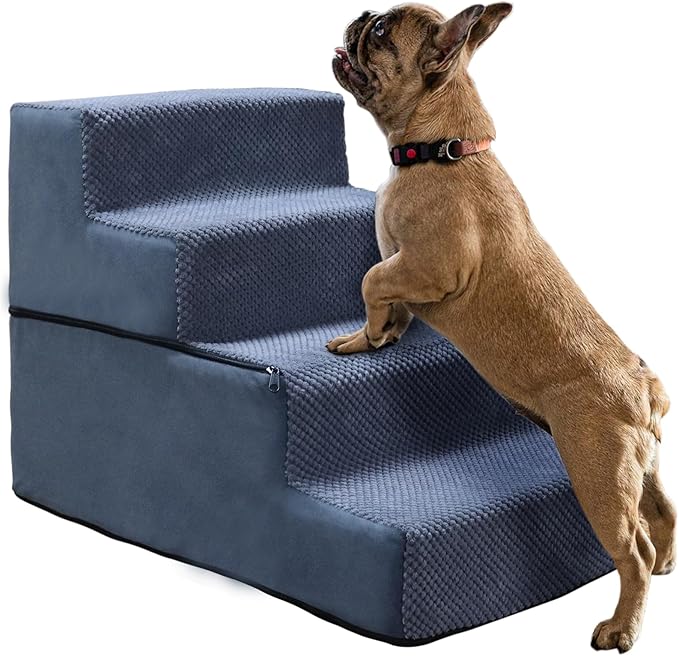Dog Stairs for Small Dogs 4-Steps Dog Ramps for High Beds and Couch Non-Slip Extra Wide Pet Stairs for Old Dog and Puppy and Cat