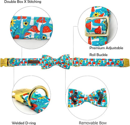 Lionheart glory Dog Collar Fall Dog Collars with Bow Tie Blue Dog Collar Bow Female Male Pet Collar Dogs Collar Bows Duty Adjustable Dog Bow Collars for Large Dogs