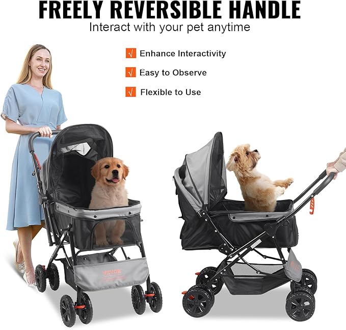 VEVOR Dog Cat Stroller for Medium Small Dogs Cats Up to 44lbs 4 Wheel