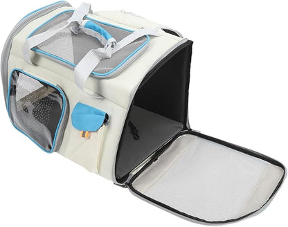 Pet Carrier Large Capacity, 20x12x13inch Cat Dog Carrier with Dual Shoulder Straps, Protable and Breathable Pet Travel Backpack, for Large and Medium Cats Dogs (White and Blue)