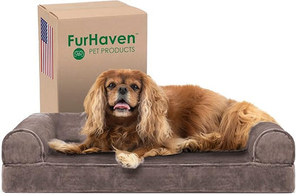 Furhaven Cooling Gel Dog Bed for Medium/Small Dogs w/ Removable Bolsters & Washable Cover 35 lbs