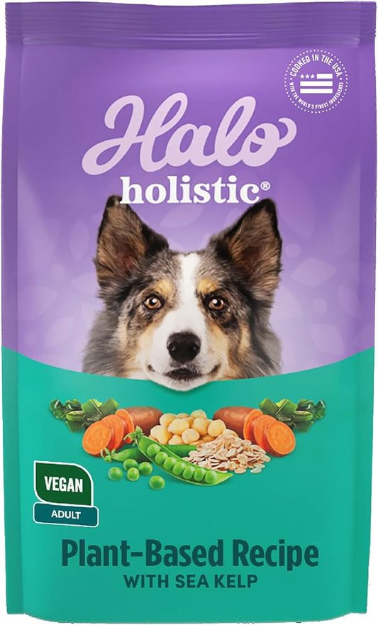 Halo Purely For Pets Halo Holistic Plant-Based Recipe with Kelp, Complete Digestive Health, Vegan Dry Dog Food Bag, Adult Formula, 3.5-lb Bag