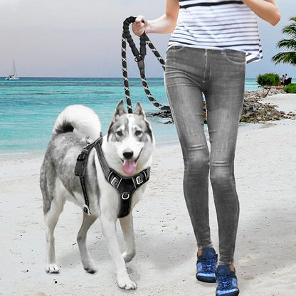 BARKBAY No Pull Dog Harness Large Step in Reflective Dog Harness with Front Clip and Easy Control Handle for Walking Training Running with ID tag Pocket(Black