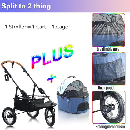 626W Upgradede Dog Stroller for Medium Dog Rope,3in1 Cat 3 Wheels
