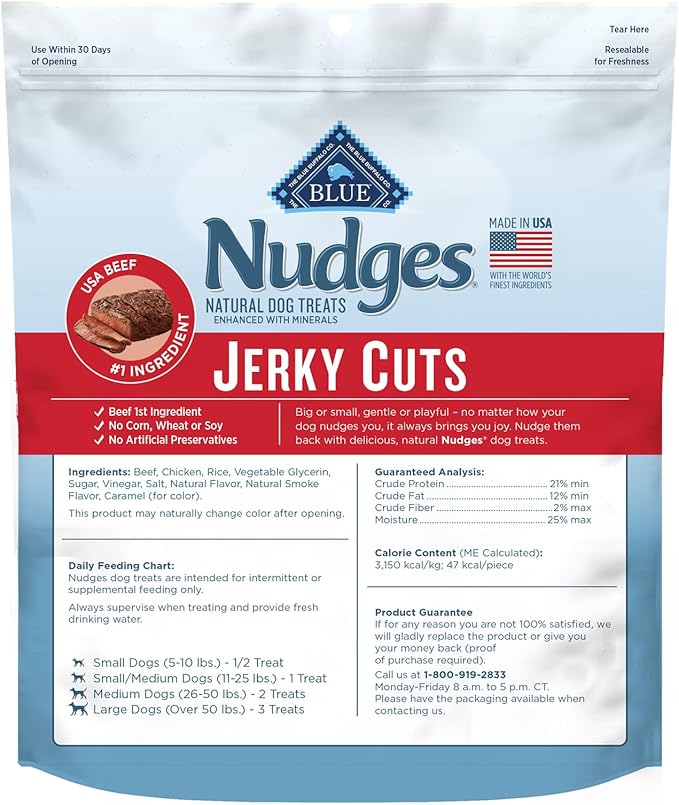 Blue Buffalo Nudges Jerky Cuts Dog Treats, Made in the USA with Natural Ingredients, Steak, 10-oz. Bag