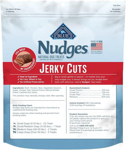 Blue Buffalo Nudges Jerky Cuts Dog Treats, Made in the USA with Natural Ingredients, Steak, 10-oz. Bag