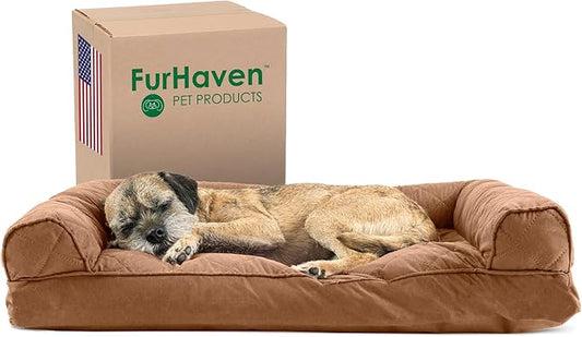 Furhaven Pillow Dog Bed for Medium/Small Dogs w/ Removable Bolsters & Washable Cover