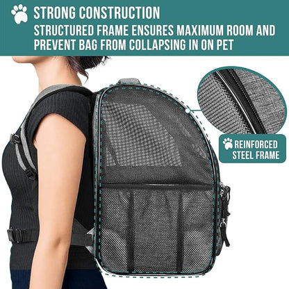 PetAmi Dog Backpack Carrier for Small Large Cat, Pet, Puppy, Ventilated Pet Hiking Backpack Travel Bag, Airline Approved Cat Backpack Carrier, Camping Biking Dog Bag Up to 18lbs Pet, Grey