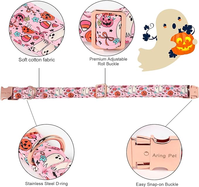 ARING PET Halloween Dog Collar-Cute Pink Dog Collar with Bow