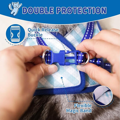 Supet Cat Harness and Leash Set for Walking and Small Dog Soft Mesh Plaid Harness Adjustable Vest with Reflective Strap Comfort Fit for Pet Kitten Puppy Rabbit