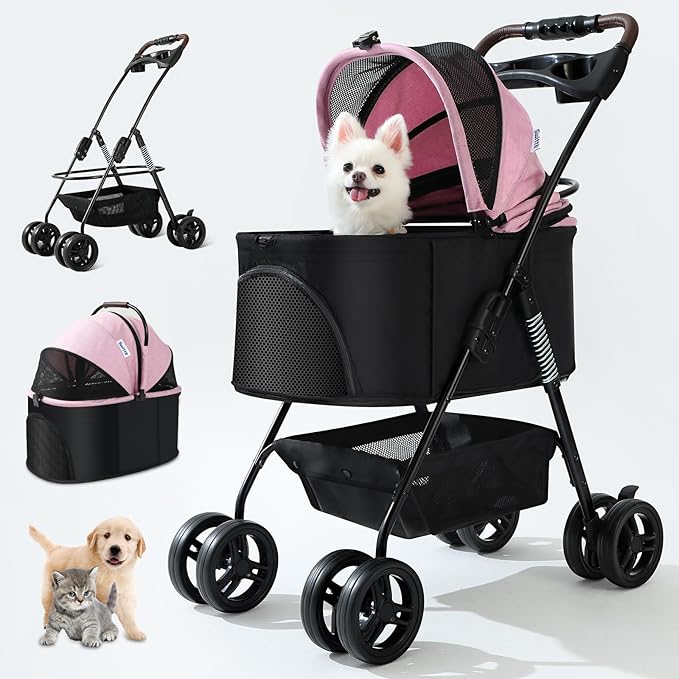 SWITTE Dog Stroller 3 in 1 Folding Pet Stroller 4 Wheels