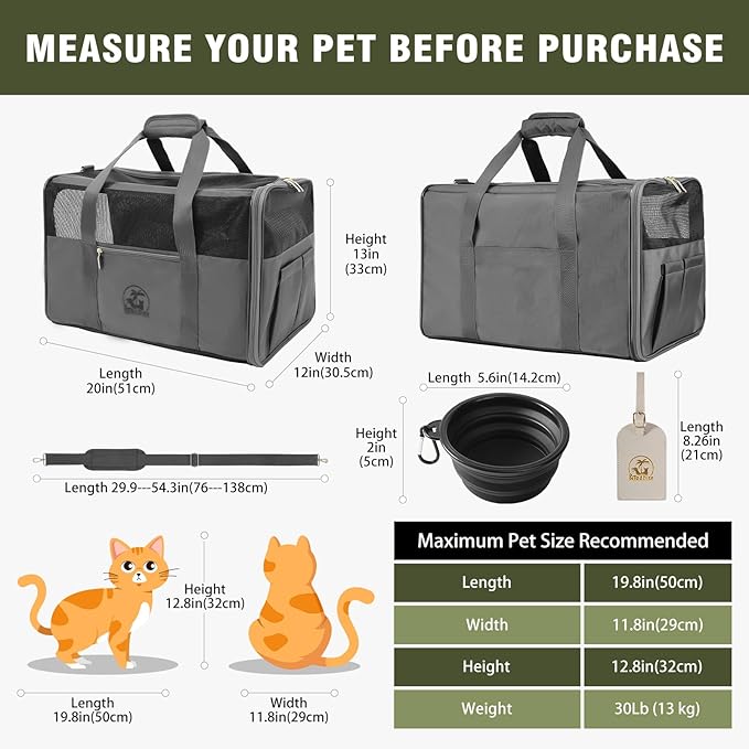 Luxury Pet Carrier for Dogs, Cats, Puppies - Airline TSA Approved, Durable Anti-Scratch Fabric, Soft-Sided, Consistent Airflow, Foldable Design, Cushion Pad, Travel(Grey, Large)