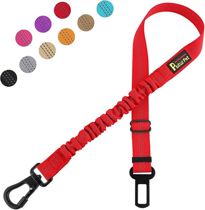 Plutus Pet Dog Seat Belt for Car, Adjustable Dog Car Harness with Carabiner Clip, Reflective Safety Dog Seatbelt Leash with Elastic Bungee, Red