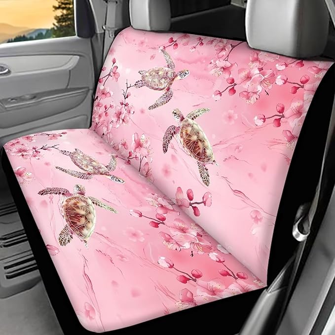 AFPANQZ Cherry Blossom Sea Turtle Car Backseat Covers Dog Seat Cushion for Rear Seat Non-Slip Soft Car Seat Covers for Dogs
