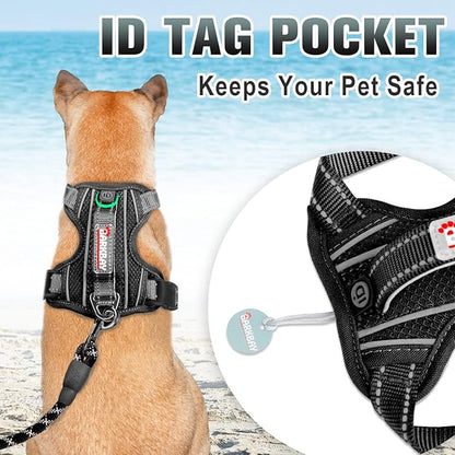 BARKBAY No Pull Dog Harness Large Step in Reflective Dog Harness with Front Clip and Easy Control Handle for Walking Training Running with ID tag Pocket(Black