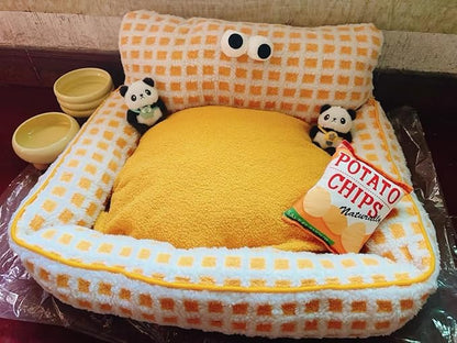 Yellow Big Eyes Pet Cat Dog Bed Warm Comfortable Dog House - Small Ultrasoft Plush Pet Dog Bed- Square Cat Bed Cushion Soft Warm Beds (Large)