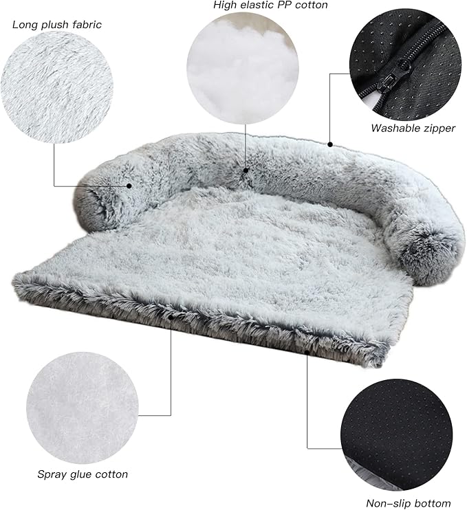 Calming Dog Bed Fluffy Plush Dog Mat for Furniture Protector with Removable Washable Cover for Large Medium Small Dogs and Cats (Medium