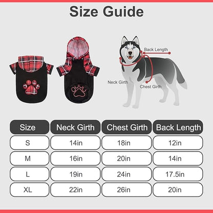 KOOLTAIL Plaid Dog Hoodie Pet Clothes Sweater with Hat and Pocket for Small Medium Large Size Dogs