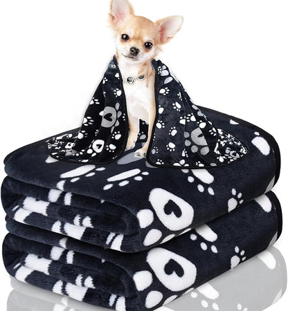 1 Pack 3 Dog Blankets for Small Dogs, Soft Fleece Dog Blanket Fluffy Pet Blanket Warm Sleep Mat Cute Paw Print Puppy Cat Blanket, Flannel Throw for Washable Dog Bed, Blanket for Dogs, 23"X16"