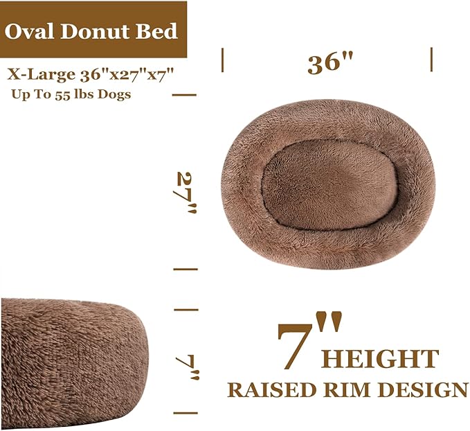 Coohom Oval Calming Donut Cuddler Dog Bed Bed(30"/36"/43'') for (XL(36"x27"x7"), Camel)