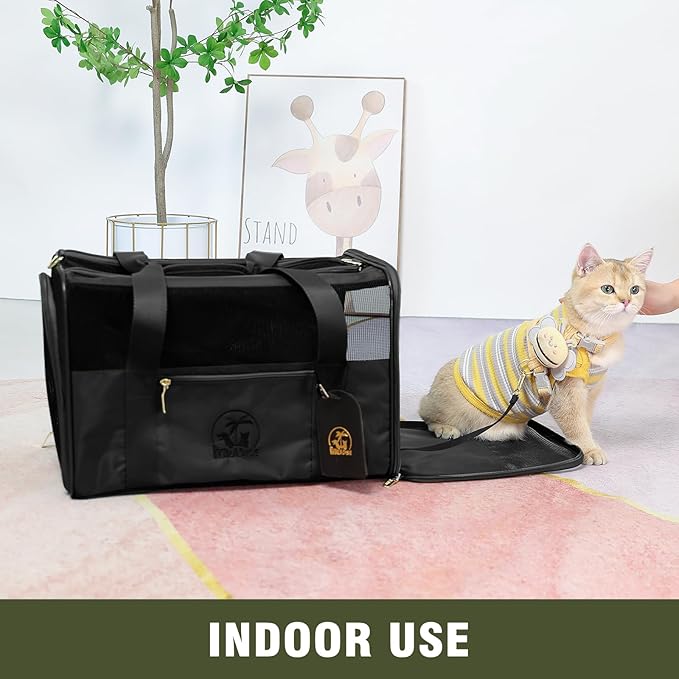 Luxury Pet Carrier for Dogs, Cats, Puppies - Airline TSA Approved, Durable Anti-Scratch Fabric, Soft-Sided, Consistent Airflow, Foldable Design, Cushion Pad, Travel (Black, Large)