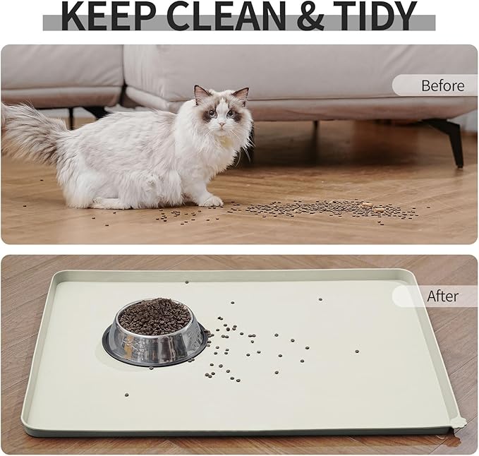 Reopet Waterproof Pet Feeding Mat with High Raised Edges, Heavier and Thicker Placemats for Cat Dog Water Bowl, BPA Free Silicone Feeding Mat, Dog Cat Feeding Mats for Food and Water Prevent Spill