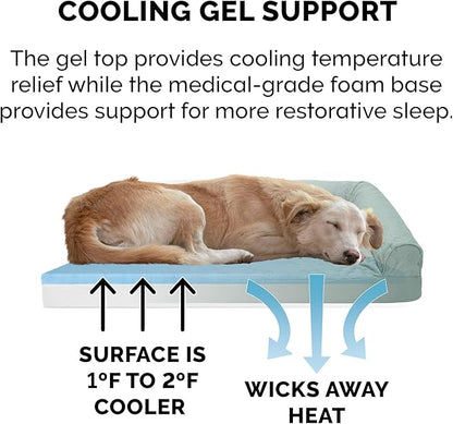 Furhaven Cooling Gel Dog Bed for Medium/Small Dogs w/ Removable Bolsters & Washable Cover 35 lbs