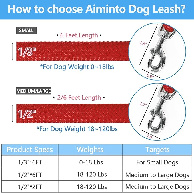 Dog Leash ((1/2") - 2FT, Red)