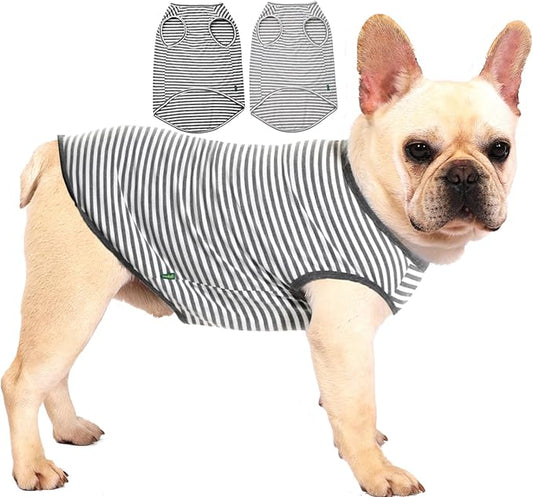 Dog Combed Cotton Tee Shirts,Soft Breathable Sun Protection Small Puppy T-Shirt for Boy Girl Dogs,2 Pack Grey White Striped XS