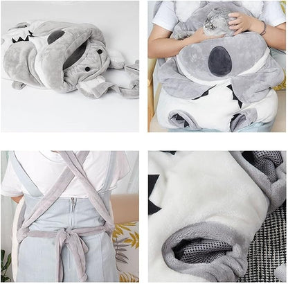 FLAdorepet Cat Carrier Front Bag Backpack Hands-Free Shoulder Carrier Legs Out,Funny Koala Small Dog Sleeping Bag Bed,Soft Fleece Funny Koala Pet Apron Costume (One Size(for pet under 12LBS), Grey)