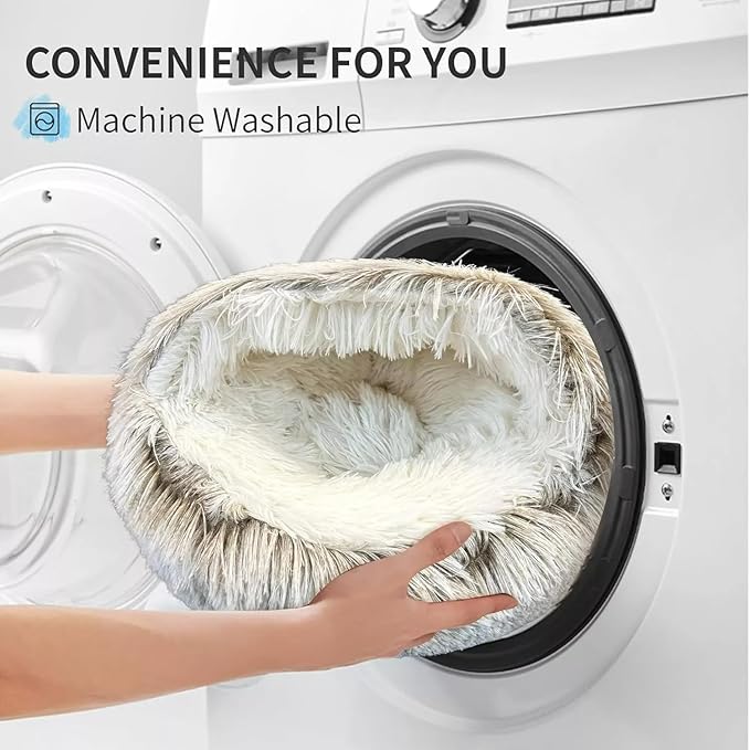 Cat Bed Round Fluffy Hooded Cat Bed Cave