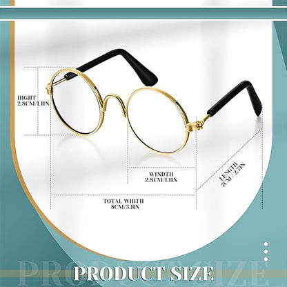 Dog Sunglasses Retro Pet Glasses Doll Glasses Classic Round Dog Glasses Metal Cat Puppy Eye Wear Hippie Costumes for Cats and Dogs
