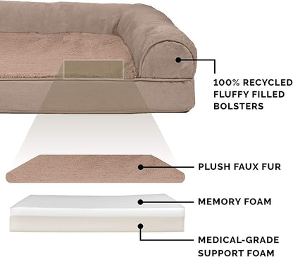 Furhaven Memory Foam Dog Bed for Large Dogs w/ Removable Bolsters & Washable Cover 125 lbs