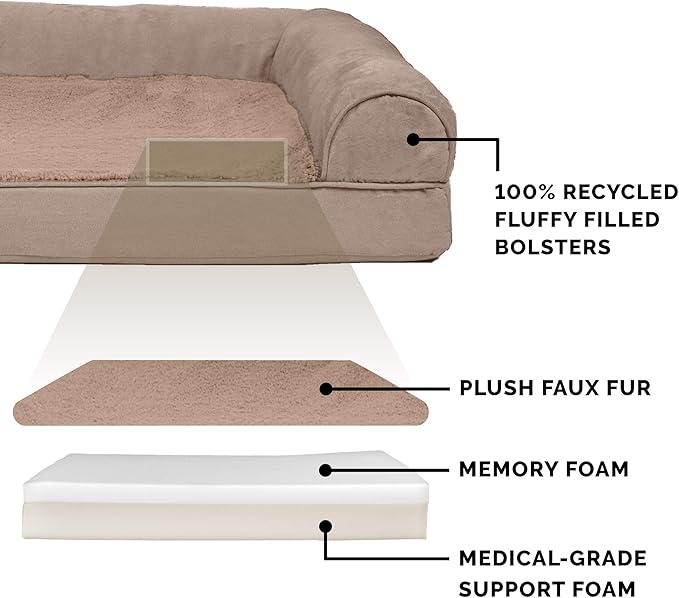 Furhaven Memory Foam Dog Bed for Large Dogs w/ Removable Bolsters & Washable Cover 95 lbs