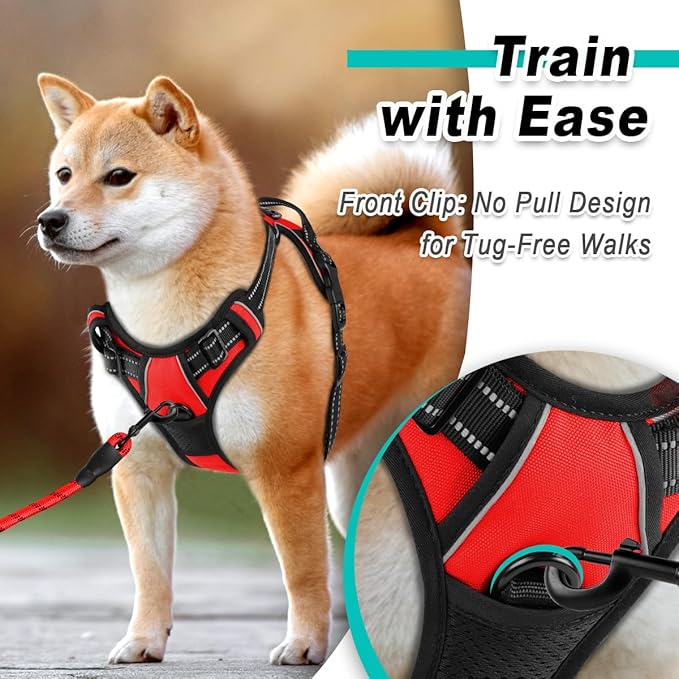 BARKBAY Dog Harness No Pull for Large Dogs - Adjustable, Reflective, Comfortable, No Choke, Heavy-Duty - Perfect for Outdoor Training, Walking, and Hiking - Strong & Durable - XL & Red