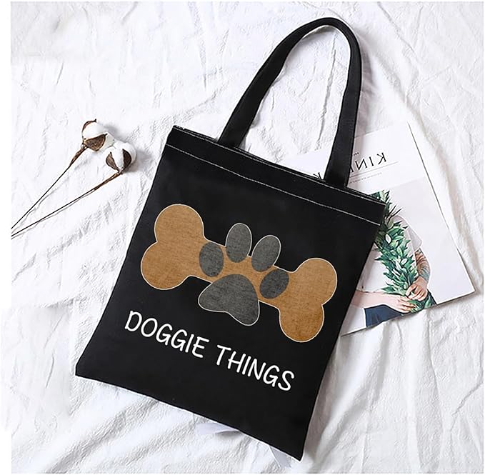 FOTAP Dog Lover Shopping Bag Dog Owner Tote Bag Doggie Things Tote Bag Dog Toys Tote Bag Dog Park Shopping Bag Doggie Gift