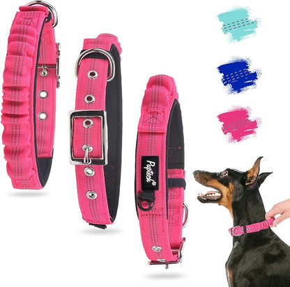 PUPTECK Heavy Duty Dog Collar with Handle Bungee for Small Medium Large Dogs