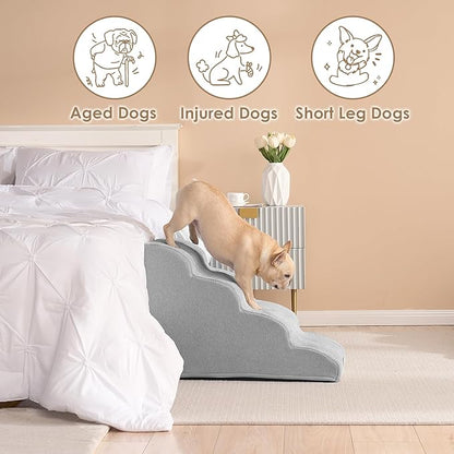 EHEYCIGA Curved Dog Stairs for High Beds 19.7" H 4-Step Dog