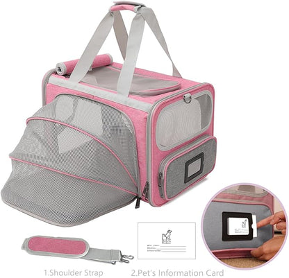 HSC PET Small Dog Carrier Pet Bag,Airline Approved,Expandable Softsided Totes Travel Handbag for Large Kitty,Puppy,Kittens Sturdy Transport Trip Purse,MAX 18lb(Pink, 1Side Expandable)